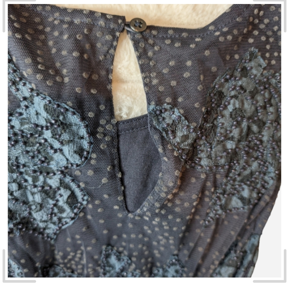 Pre-owned Anthropologie Navy and Teal Lace Tank Top - Picture 5 of 6